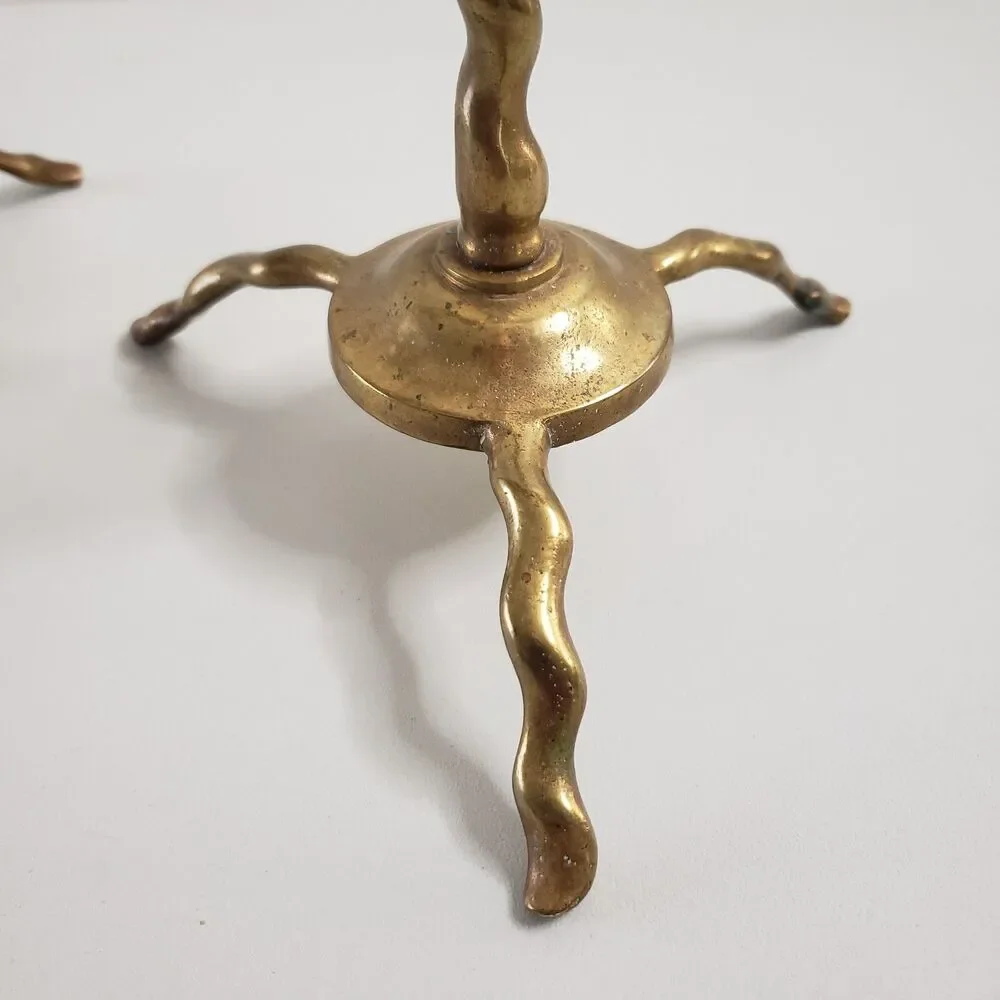 Antique Brass Candlesticks Twist Swirl Scroll Pair Double Candelabra Holders